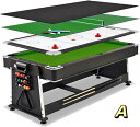 【特定商品!店舗オープン時間限定!ポイント5倍】ビリヤードテーブル 4イン1コンビネーションテーブル、ファミリーマルチゲームテーブル - 7フィートのビリヤード/ビリヤード台+エアホッケー+テニステーブル+ディナーテーブル 屋内スポーツ ゲームルーム パーティー用