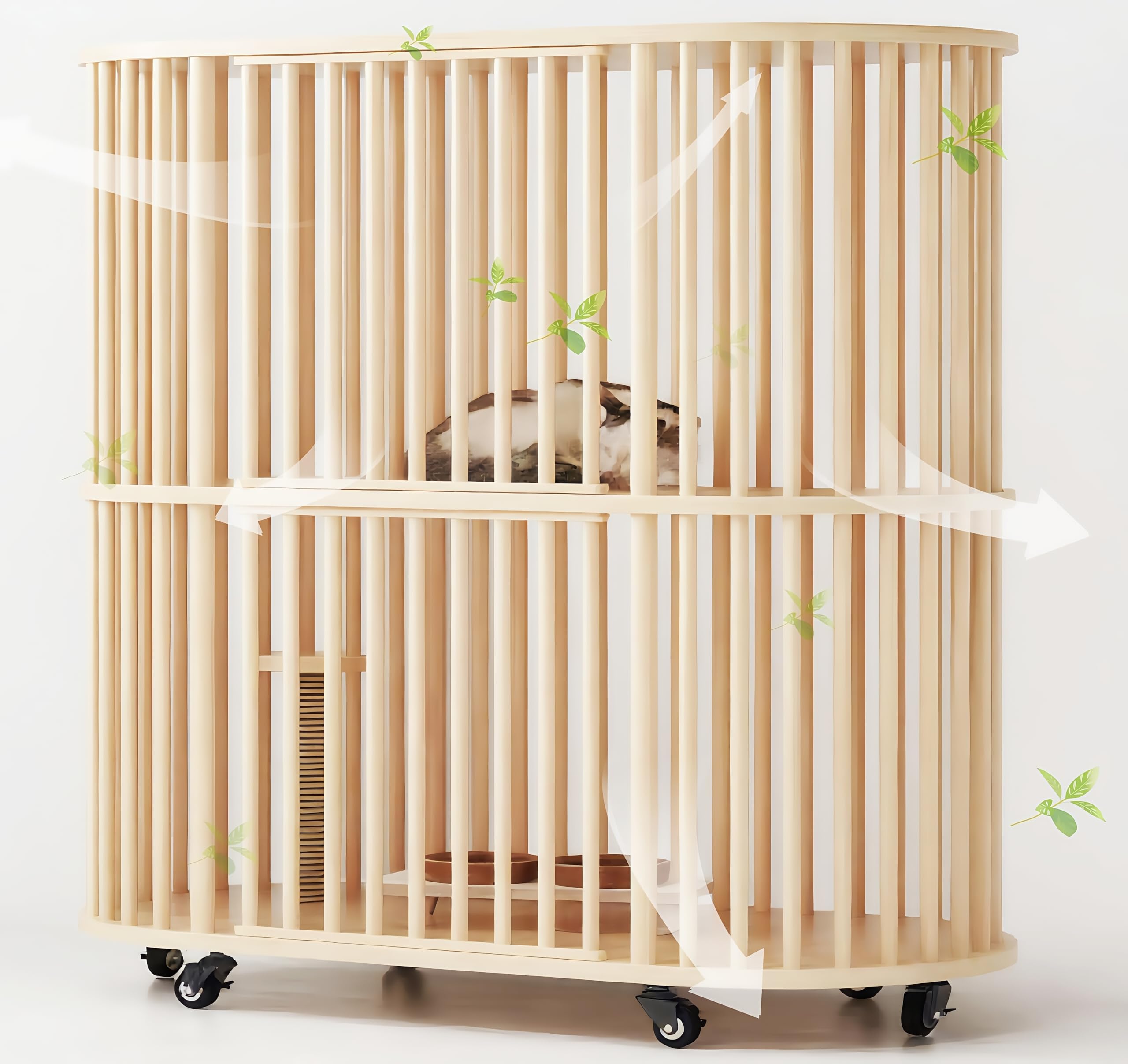 猫ケージ キャットハウス 2段 112*56*109cm 木製 猫用エンクロージャ 大型 ペットケージ キャスター付..