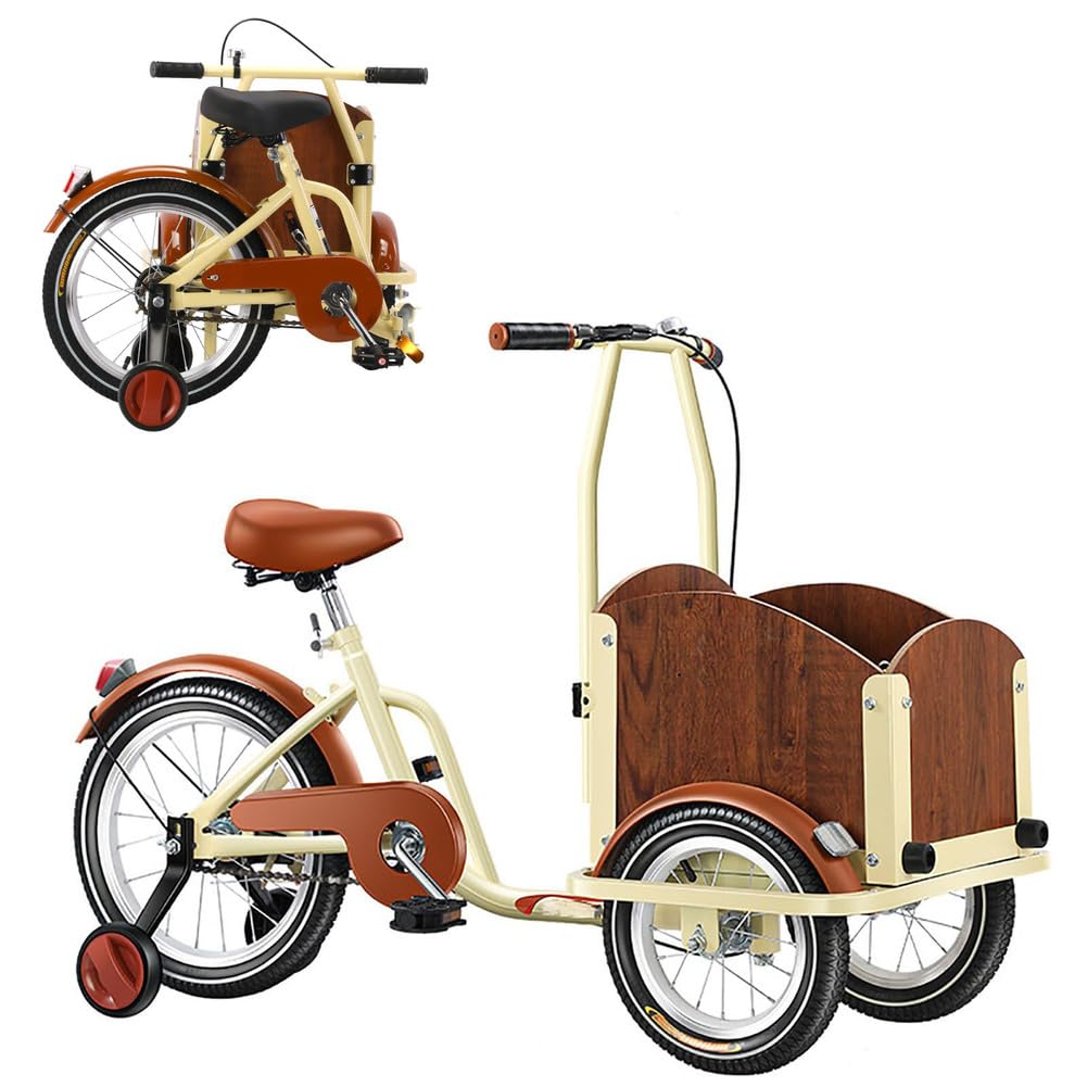 【10％OFF!12月楽天スーパーSALE】 三輪車 自転車 アシスト ビーチクルーザー 折りたたみ式 前輪 12インチ、後輪 16インチ 3輪バイク 高齢者用三輪車ペダル スクーター自転車高炭素鋼フレーム 高さ調節可能フロントキャビン付き三輪車、シングルブレーキ付きク