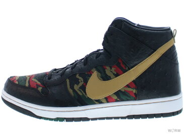 【US12】NIKE DUNK CMFT PRM QS 716714-002 black/flt gold-hypr rd-org grn ナイキ ダンク 未使用品【中古】