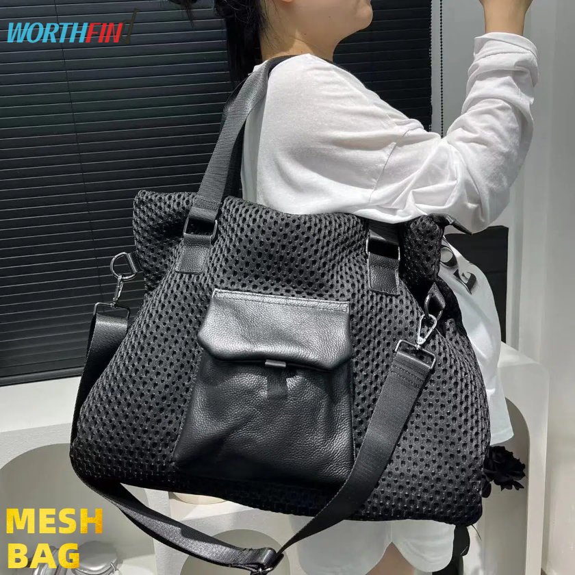 メッシュ トートバッグ ショルダーバッグ 3way 斜め掛け 肩がけ 撥水加工 大容量 無地 A4 レディース 旅行バッグ 修学旅行 かわいい おしゃれ かっこいい 小旅行 1泊 普段使い 軽量 ママバッグ トートバッグ 大容量 メンズ ブラック 通勤 出張
