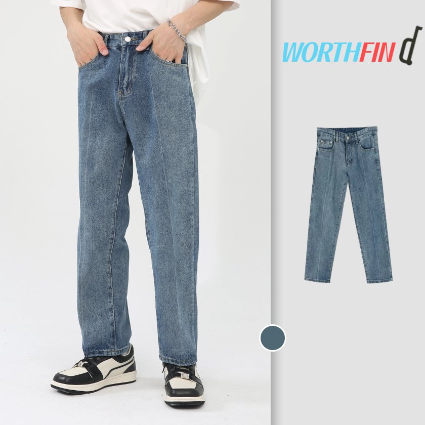 乐天商城 - メンズ レトロ デニムパンツ ワイドストレート カジュアル 九分丈 ボトムス トレンド デニムパンツ ゆったり ワイド ジーンズ バギーパンツ デニム ルーズシルエット ヴィンテージライク デニム ストレートパンツ ワイドデニムパンツ ルーズシルエット