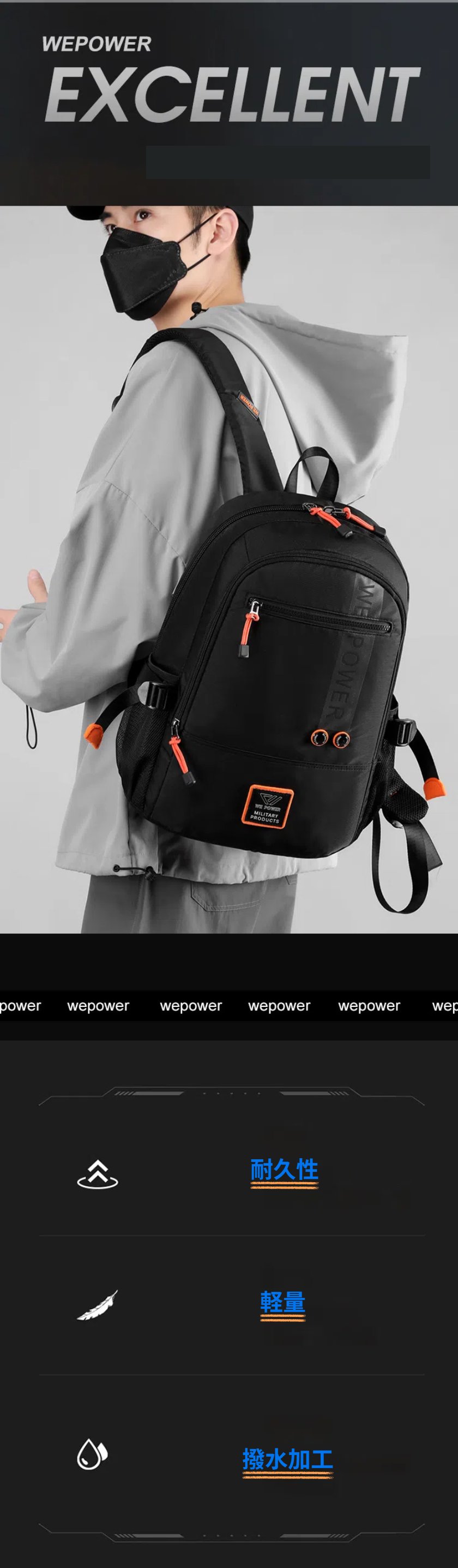 ＼8%OFF 8/11まで／WE POWER リュックサック メンズ バックパック pcリュック リュックパソコン キャリングバッグ 撥水加工 pc収納 通勤リュック パソコンリュック メンズ 大容量 旅行鞄 多機能 通勤 通学 出張 大容量リュック 男女兼用 worthfind-10009230 WORTHFIND サンプル画像2