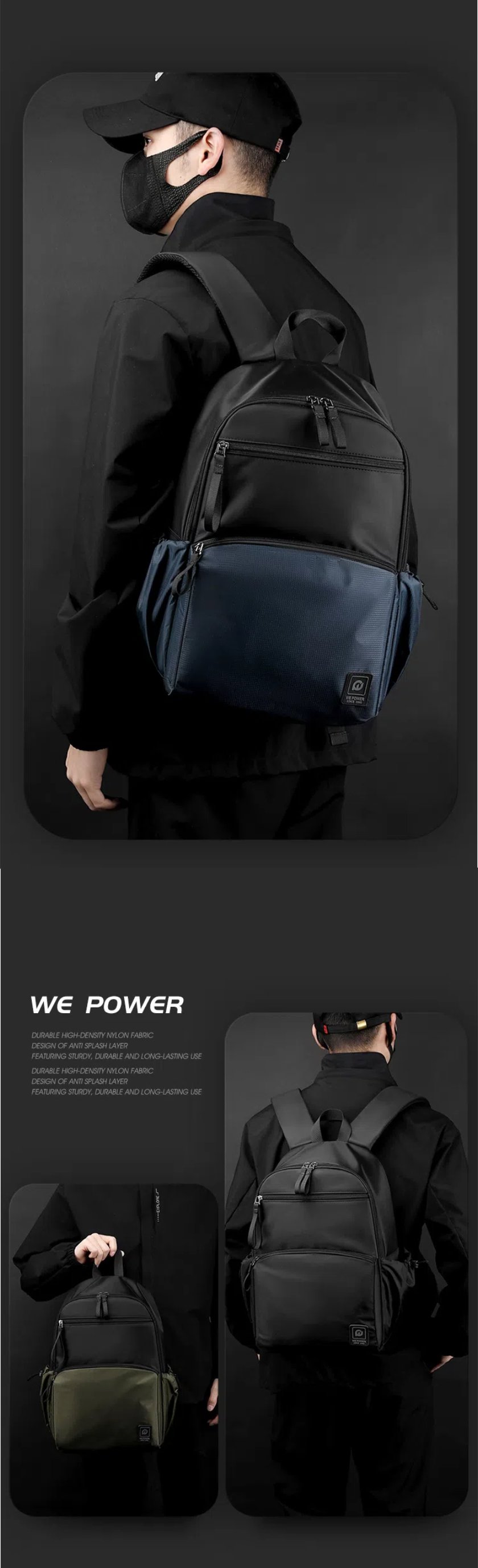 WE POWER リュックサック メンズ バックパック pcリュック リュックパソコン キャリングバッグ 撥水加工 pc収納 通勤リュック パソコンリュック メンズ 大容量 旅行鞄 多機能 通勤 通学 出張 大容量リュック 男女兼用