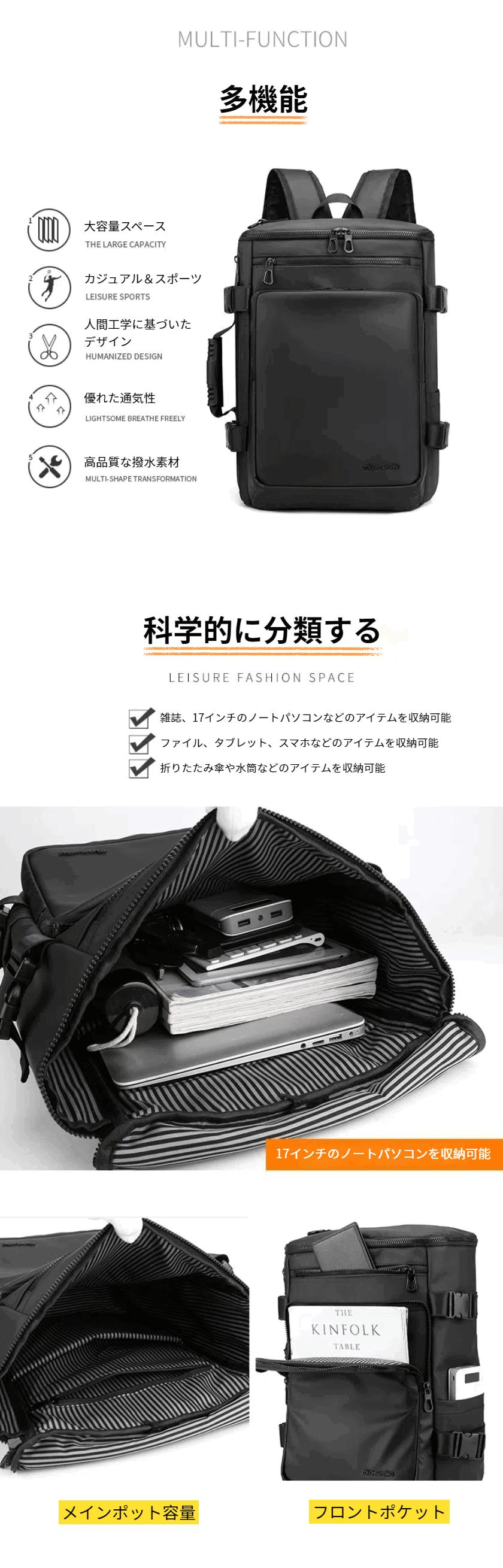 WE POWER リュック リュックサック 大容量 メンズ 登山 4way バックパック 30L ハイキング 撥水 出張 旅行 通学 通勤 スポーツ スクエア アウトドア 17インチPC パソコンリュック メンズ 大容量 旅行鞄 多機能 大容量リュック 男女兼用 worthfind-10008926 WORTHFIND サンプル画像3