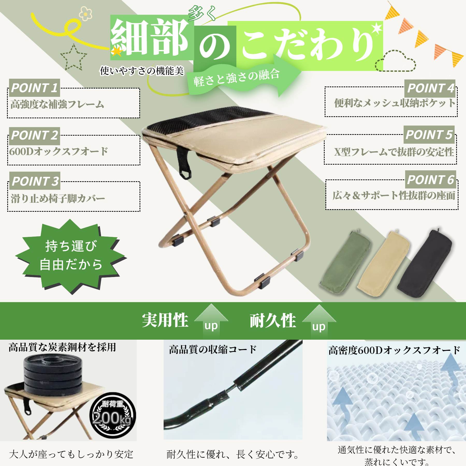 ＼最短当日発送／折りたたみ椅子 アウトドア チェア コンパクト 軽量 持ち運び キャンプ 椅子 折りたたみチェア 収納袋一体型 留め具付き ポケット付き ショルダー付き 携帯チェア 瞬間収納 折り畳み椅子 万博 撮影 登山 運動会 worthfind-10010856 WORTHFIND サンプル画像2