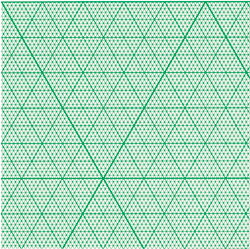 35°16′からの透視図で、等角投影図を作図するのに便利なグラフ用紙です。 正三角形の連続の1mm目グラフ用紙で、平行線に対する斜軸線の角度は60°、平行線に直角の基軸との角度は30°です。 ケイ線は微細で、平滑性にすぐれており、鉛筆やペンなどの筆記具でシャープな線が描けます。 ECF（無塩素漂白）パルプを使用していますので、燃やしてもダイオキシンを発生させない環境対応の製品です。 ■規格：A3（上質紙81.4g/m2） ■25枚入 ■グラフサイズ：275mm×390mm ■刷色：グリーン色　
