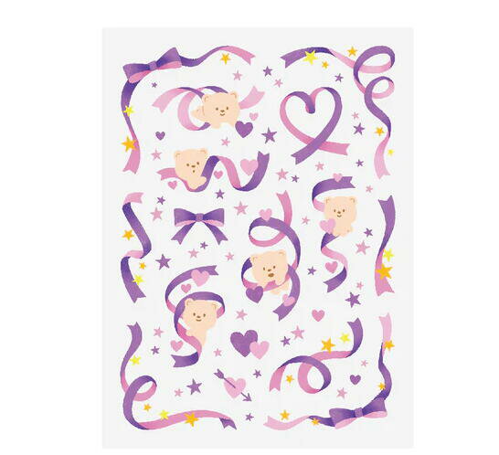 キングジム デコレーションステッカー ファブラブ favluv リボン 紫 5セット入 FLS01-07