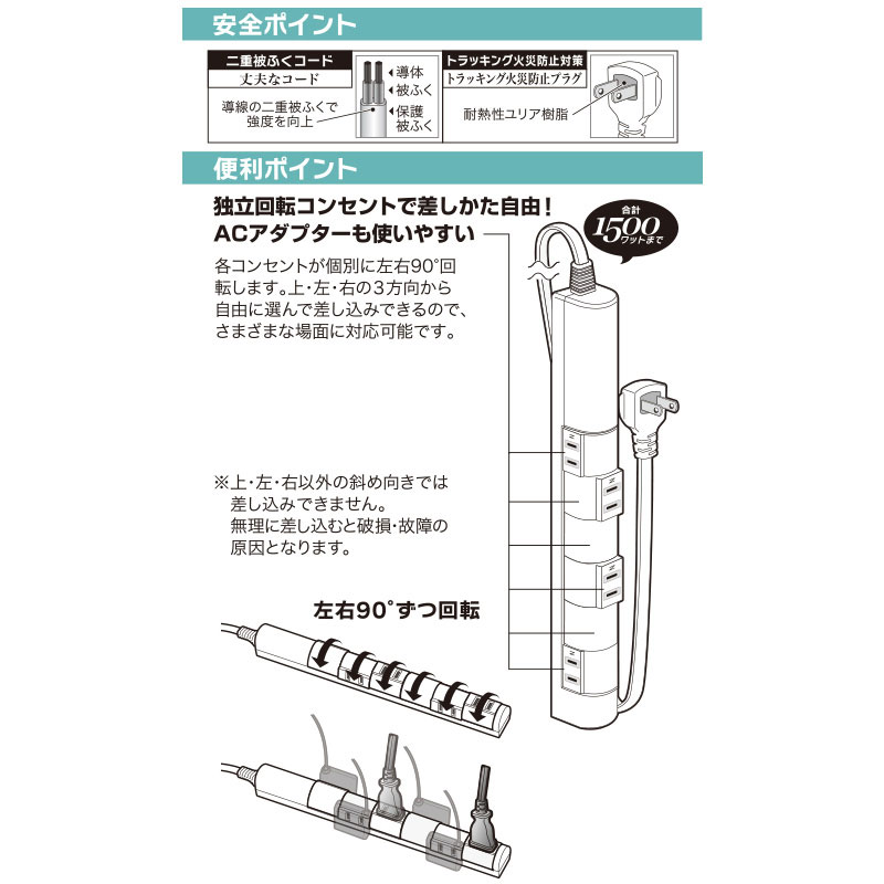 6�ĸ�1.5m��Ĺ�����֥롡ohm005185��AC�����ץ������ޤ��䤹������ž����ॿ�åסʥۥ磻�ȡˡ���HS-T61C5S3-W��6����Ĺ�����֥롡00-5185��