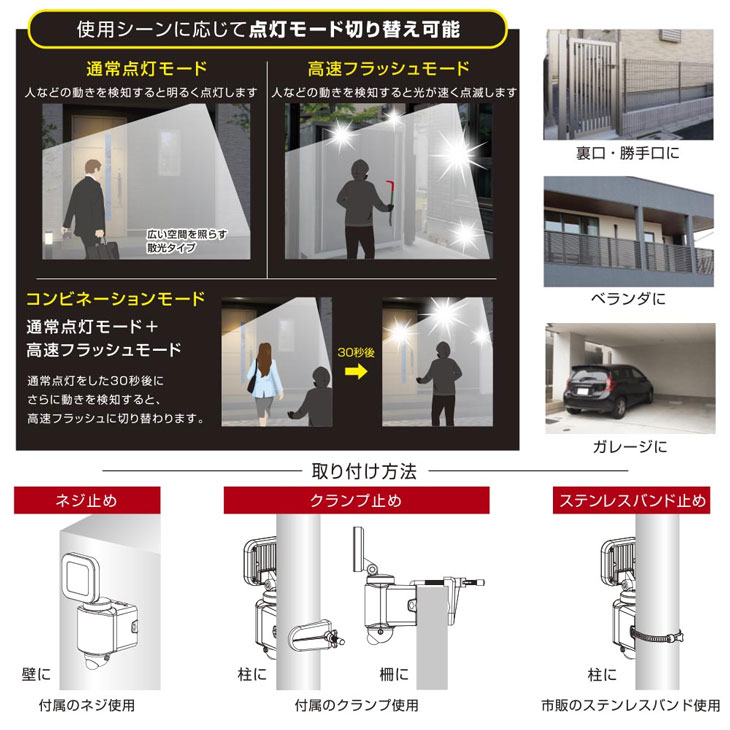 LED防犯センサーライト1灯式　ACコンセントタイプ　LS-A160W1　07-8808　（LSA160W...