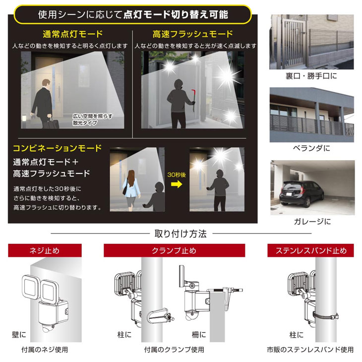 LED防犯センサーライト2灯式　ACコンセントタイプ　LS-A320W2　07-8809　（LSA320W...