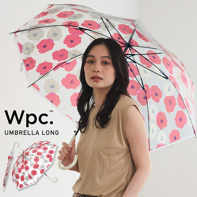 【Wpc.公式】［ビニール傘］ジャンプ傘 ピオニレッド【長雨傘 長傘 レディース 60cm 北欧風 花柄 テキスタイル かわいい 耐風 風に強い..