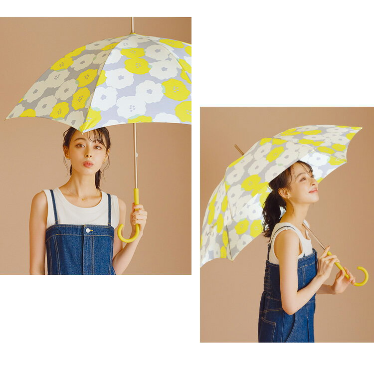 【Wpc.公式】長雨傘 ピオニ【晴雨兼用 UVカット 長傘 レディース 58cm 撥水 北欧柄 花柄 テキスタイル キャットテールハンドル ブランド おしゃれ 可愛い ナチュラル カラフル かさ プレゼント】