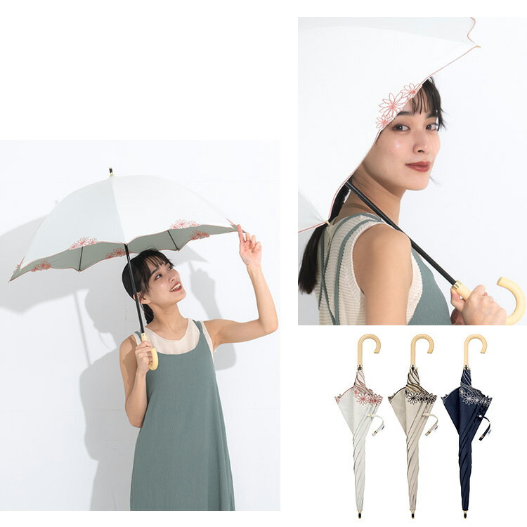 Wpc. 日傘 遮光バードケージリムフラワー ベージュ 55cm 完全遮光 UVカット100% 晴雨兼用 レディース 長傘 81-21139