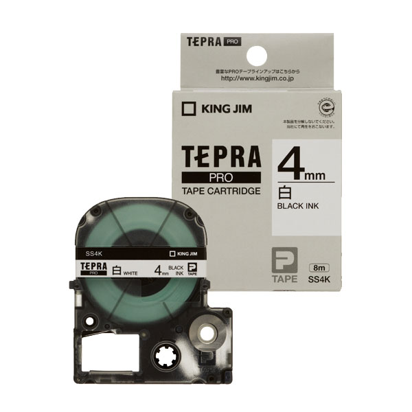 テプラ テプラテープ キングジム 「テプラ」PRO テープカートリッジ 白 黒字 SS4K 幅4mmx8m