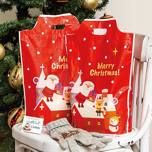 クリスマス ラッピング ポリ袋 手提げ HEIKO シモジマ ハンディバッグ サンタの贈り物 S 100枚