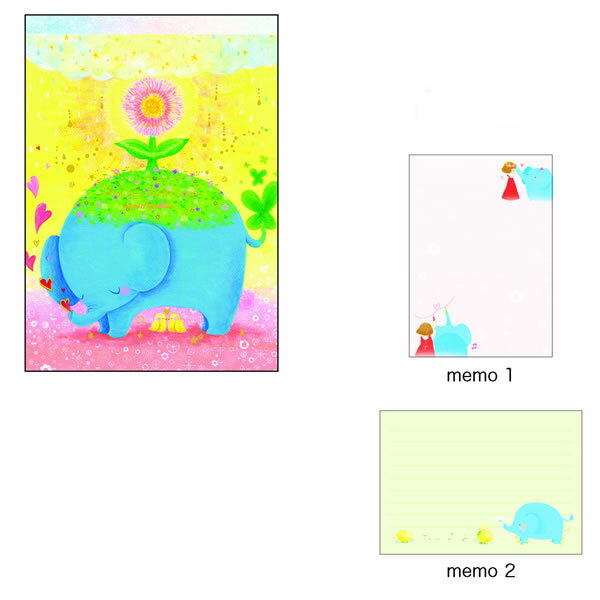 【楽天スーパーセール限定特価】メモパッド Clothes-Pin クローズピン asanoyoshida 吉田麻乃 ゾウの草原 MM-14474