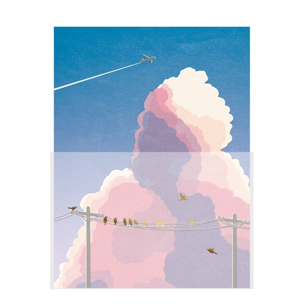 レターセット 包む 封筒が透ける景色のレター 夕焼けと鳥 TL062 箔押し 手紙 便箋 封筒 メッセージ