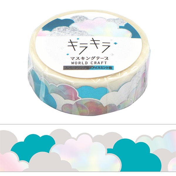 箔を使用した、キラキラが可愛い15mmマスキングテープです。 手紙や手帳、ラッピングなどアレンジしてお使いいただけます。 ●入数：1巻 ●サイズ：幅15mm×5m ●箔の種類：スパークリング箔・アイスミント箔 【注意事項】 再剥離性が特長のテープですので、強力に接着したい、 しっかり封緘したい、といった用途には向きません。 あらかじめ、ご了承ください。
