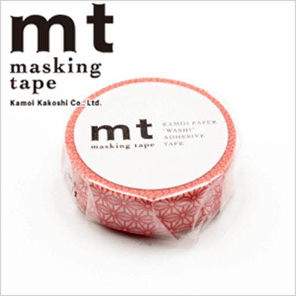 マスキングテープ mt カモ井加工紙 mt1P deco 1巻 麻の葉・朱赤 15mm×7m MT01D215R