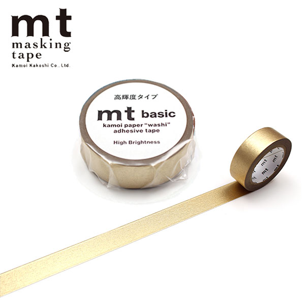 マスキングテープ mt カモ井加工紙 mt1P basic 1巻 無地 高輝度シャンパンゴールド 金 15mm×7m MT01P532