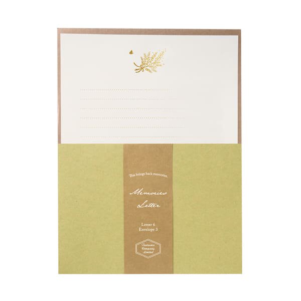 レターセット 包む メモリーズレター ミモザと蝶 TL095 箔押し 手紙 便箋 封筒 メッセージ