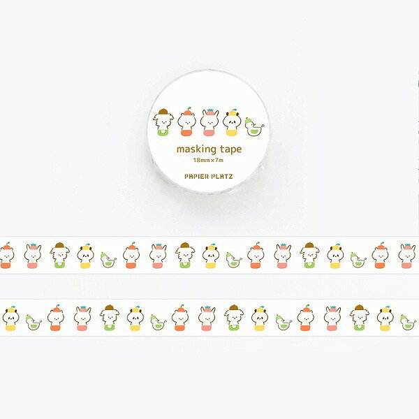 マスキングテープ PAPIER PLATZ パピアプラッツ クレス mizutama フルーツちゃん どうぶつ 35-693 18mm×7mのサムネイル