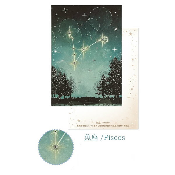 ポストカード クローズピン Clothes-Pin 12星座ラインストーン ポストカード 魚座 PC16602 うお座 Pisces