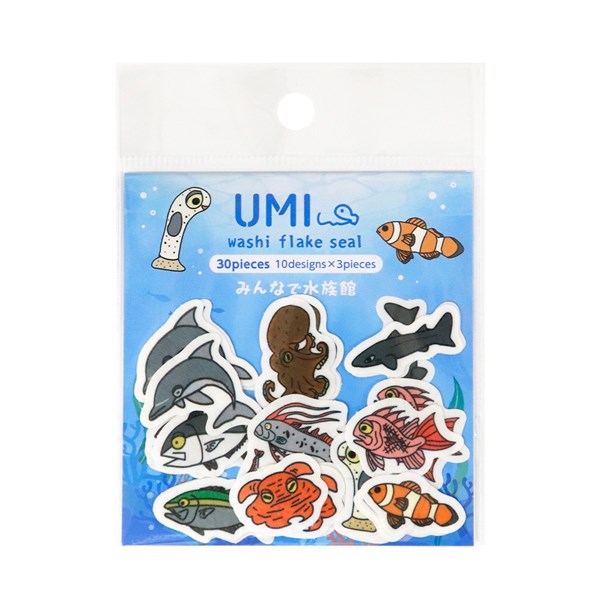 フレークシール SAIEN 彩宴 カミイソ産商 UMI 海 和紙フレークシール みんなで水族館 Y-0036 30枚入