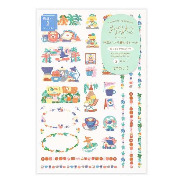 乐天商城 - シートシール ミドリ midori デザインフィル ゆるログ 2枚入 コーヒーショップ柄 82728006 水性ペンで書けるシール