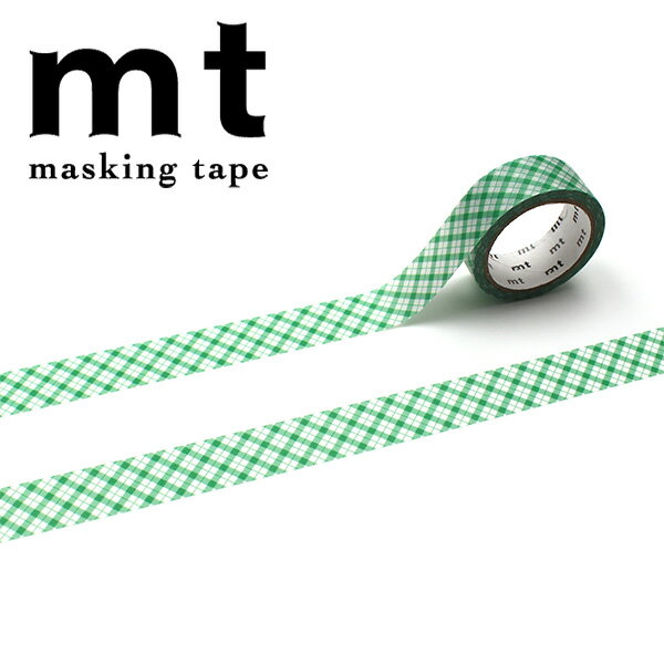 乐天商城 - マスキングテープ mt カモ井加工紙 1P deco 重なる細かいギンガムチェック・グリーン MT01D602 15mm×5m