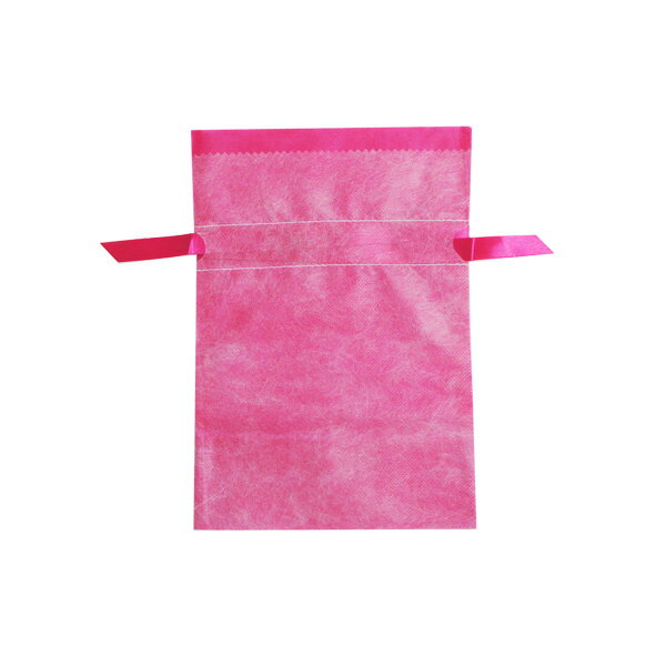 ギフトラッピングバッグ 不織布リボン巾着袋 S ピンク(10枚入り)