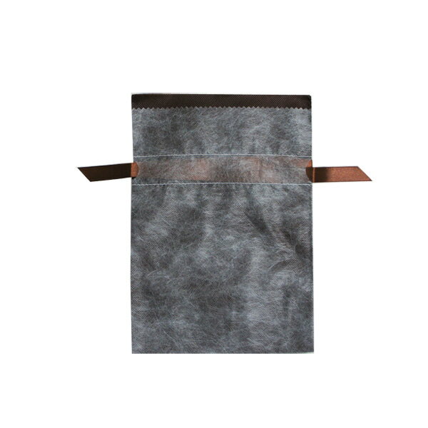 ギフトラッピングバッグ 不織布リボン巾着袋 S ブラウン(10枚入り)