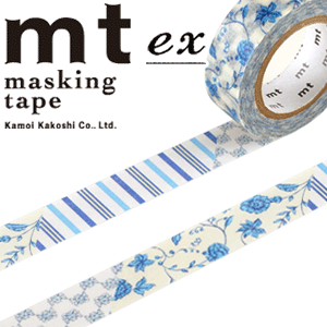 マスキングテープ mt カモ井加工紙 mt ex 1巻 Flower dark blue R 15mmx7m MTEX1P55R