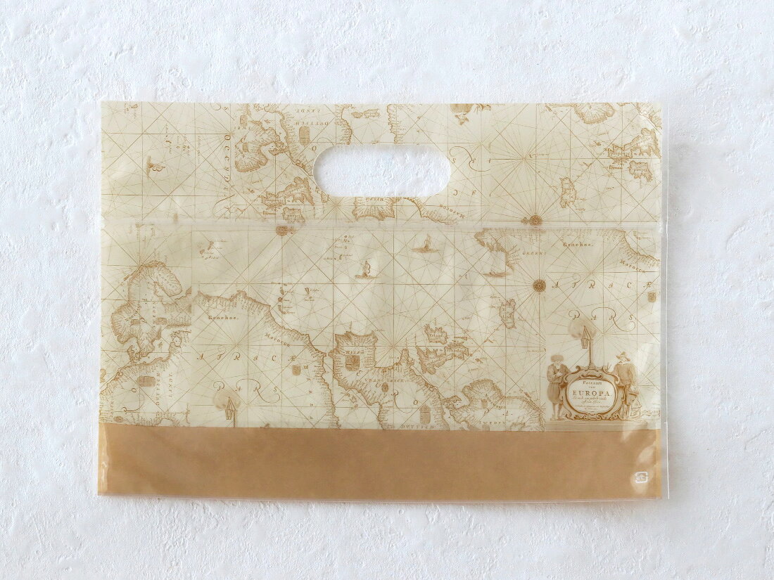 【少量販売】　cotta ワイドジッパーバッグ ヴィンテージマップ S 2枚
