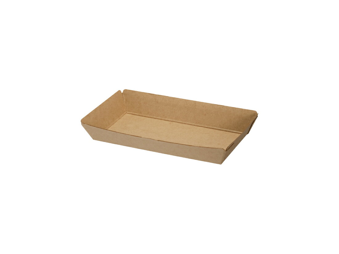 1購入あたりの内容量：50個［規格］内寸:天面155×85/底面140×70/H25mm［素材］未晒クラフト紙［機能・特徴］ナチュラルなクラフトテイストのノンフッ素の食品トレーです3層構造のため、強度が高いパッケージですパンやお菓子をのせたり、ランチプレートにもオススメのアイテムです成形された状態で包装された商品です※食品の長期保存には適しません［原産地］日本［外寸］内寸:天面155×85/底面140×70/H25mm