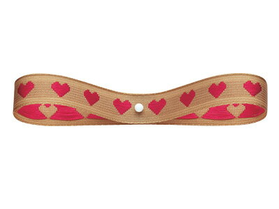 こちらの商品は1巻単位での販売となります。［規格］10mm×20m ポリエステルハートの織り柄が並んだ、ラブリーなリボンです。