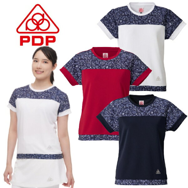 PDP (ピーディーピー) テニスウェア レディース ゲームシャツ Tシャツ テニス ウェア レディース レディースウェア かわいい ボタニカル柄 PTW-3101