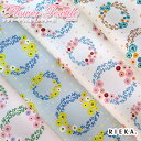 国産オックス／ブロード／シーチング／ローン Flower Wreath Flower Textile RIEKA（かわいい/おしゃれ/北欧/フラワーリース/花柄/手芸生地/植物/小花柄/サークル柄/ドット柄/入園入学/巾着袋/雑貨小物/マスク/内布/レッスンバッグ/ポーチ）