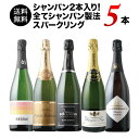 ワインセット スパークリングワイン シャンパン 送料無料 シャンパン入り!全てシャンパン製法スパークリングワイン5本セット(シャンパン2・スパークリングワイン3)「4/2更新」【ワイン ギフト ソムリエ厳選】