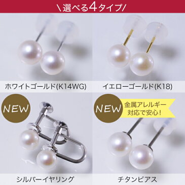 アコヤ真珠 パールピアス K14WG K18 チタン /イヤリング シルバー ホワイト系 5.5-6.0mm [ネコポス可][n2][人気NO.1 ロングセラー] 初めての真珠 ファーストパール おすすめ 金属アレルギー 18金 真珠ピアス 真珠 パ−ル[346]