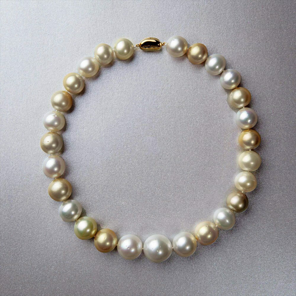 【一点物】南洋白蝶真珠 パール ネックレス 超稀少 ホワイト/ゴールド 大粒 15.1-19.5mm AAB セミラウンド〜ボタン silver925 ゴールドプレート [n2] レア 大珠 豪華 高品質 真珠婚 結婚式 ウェディングドレス 南洋真珠 特選のサムネイル