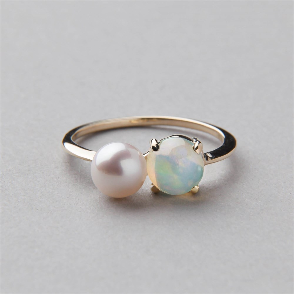 【WEB限定】あこや真珠×オパール リング　5.5-6.0mm/6mmUP K10YG パール 指輪 レディースのサムネイル