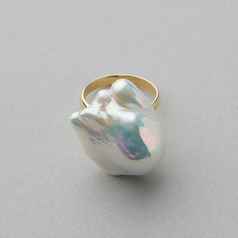 【再入荷】淡水真珠 バロックパールリング ～Unique(ユニーク)～ オーロラホワイト 17mm AB K18 ゴールド[n3]（指輪 淡水パール バロック真珠 baroquepearl 大珠 おしゃれ トレンド インスタ映え 大人カジュアル パーティー）のサムネイル