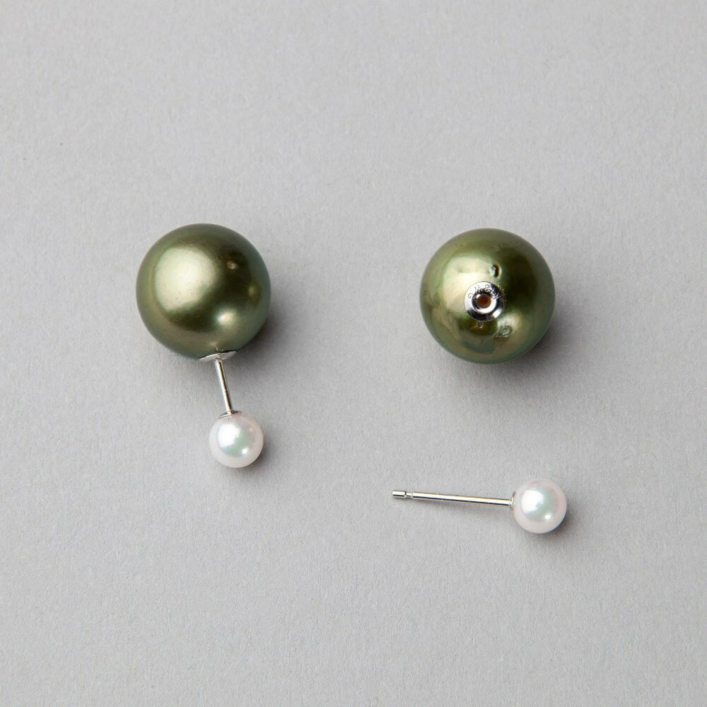 【最終販売】《Pistachio》 タヒチ黒蝶真珠 ピアスパールキャッチ 11mmUP K18WG/K18YG パール【WEB限定】