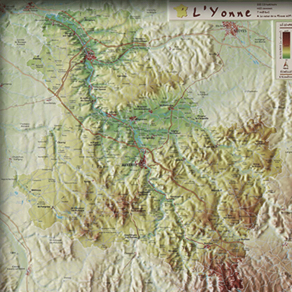 【送料お得】_3Dワインマップ ヨンヌ ブルゴーニュ北部 縦345 横340 H40mm 立体 凹凸 地図 インテリア AD【RCP】【ワイングラス/カトラリー】【バー/カクテル】