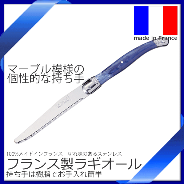 【メール便で送料無料】_ラギオール テーブルナイフ ブルー フランス製 ステンレス マーブル模様持ち手 AD2【RCP】 2