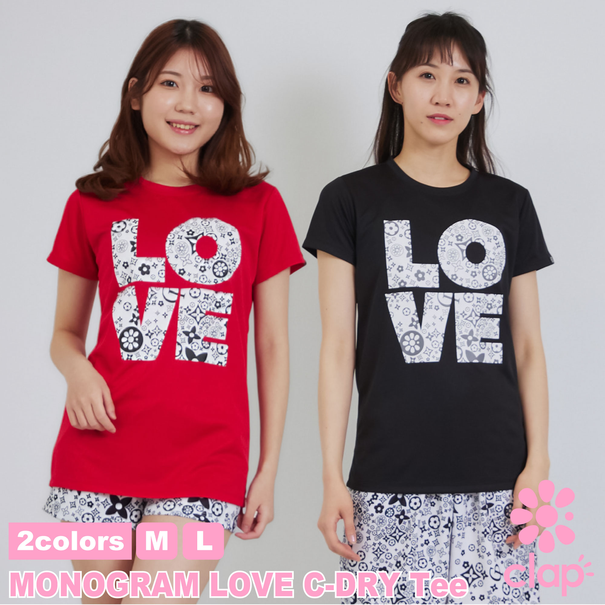 樂天商城 - 【6/16発売!】フィットネスウェア 【clap】 クラップ 【2色×2サイズ】 MONOGRAM LOVE C-DRY Tee ドライ レディース ダンス トップス Tシャツ ダンスウェア スポーツウェア ZUMBAなどのダンスに ピラティスウェア ヨガウェア 半袖