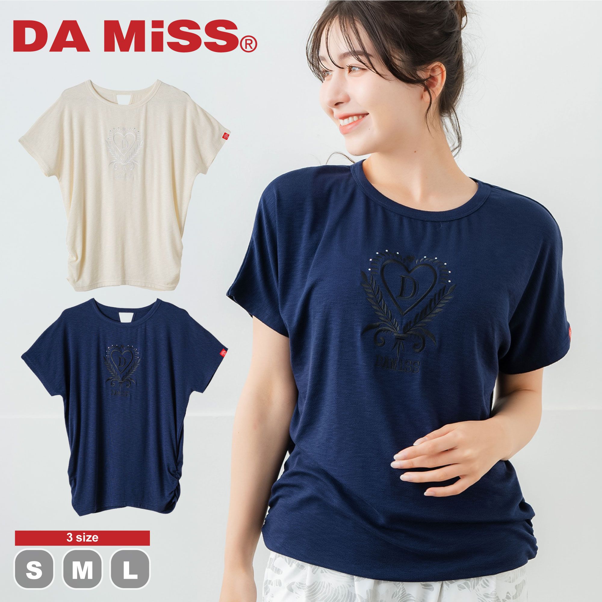 樂天商城 - フィットネスウェア レディース DA MiSS ダミス 【全2色×3サイズ】 刺繍モチーフリヨセルTシャツ トップス 半袖 damiss volume#21 ダンスウェア スポーツウェア ピラティスウェア ヨガウェア さらさら 軽い ストレッチ素材 快適 速乾