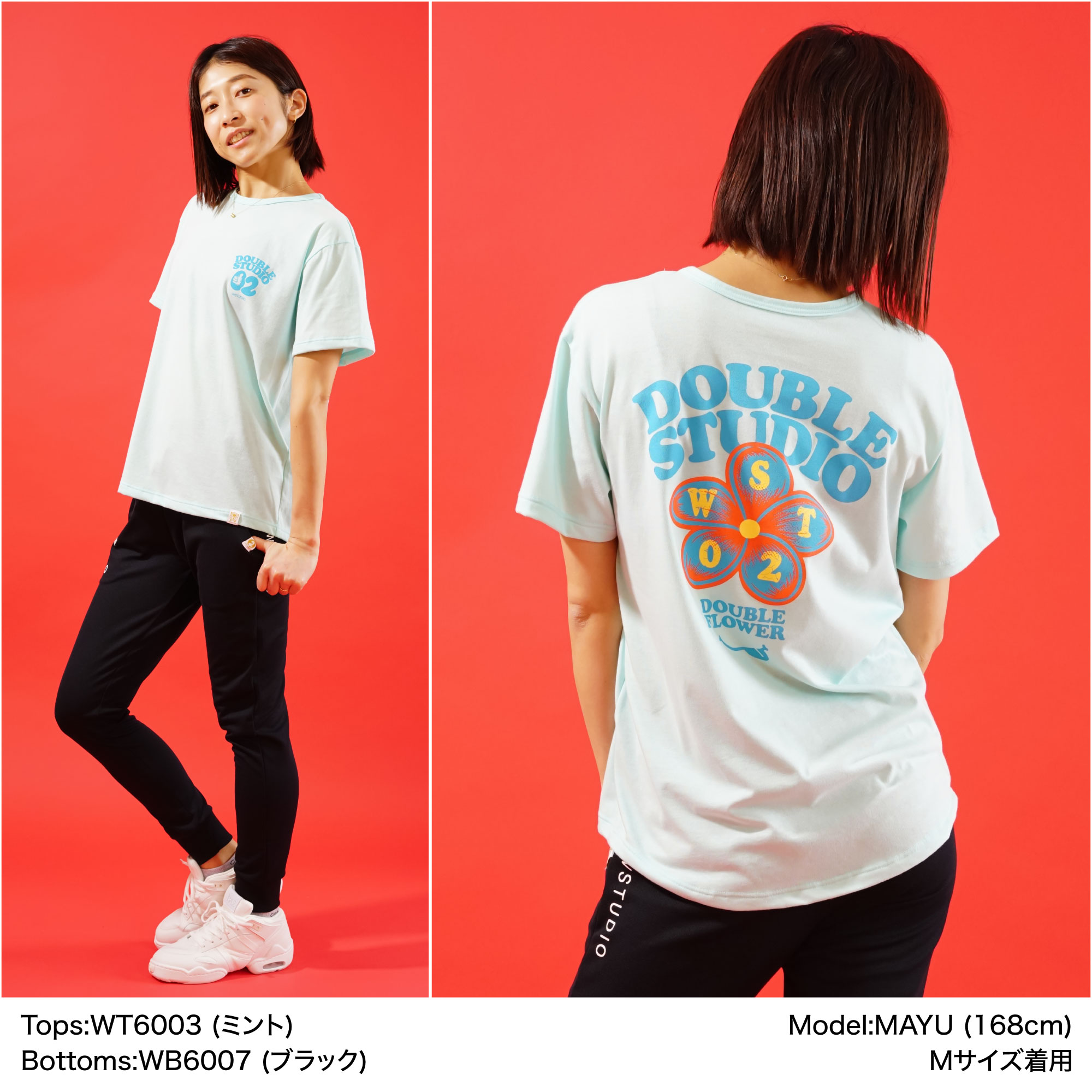 【4/29発売!】フィットネスウェア レディース 【Wstudio】 ダブルスタジオ 【3色×2サイズ】 フラワーラウンドTee メンズ ユニセックス トップス Tシャツ ストレッチ 即日発送 柔らか素材 日本製 ZUMBAなどのダンスに 日常ウェアにもおすすめ